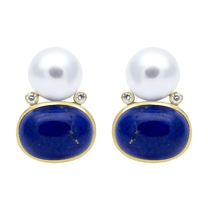 vintage drop earrings -Earrings - Southsea Pearl, Lapiz Lazulli And Diamond (2412C)