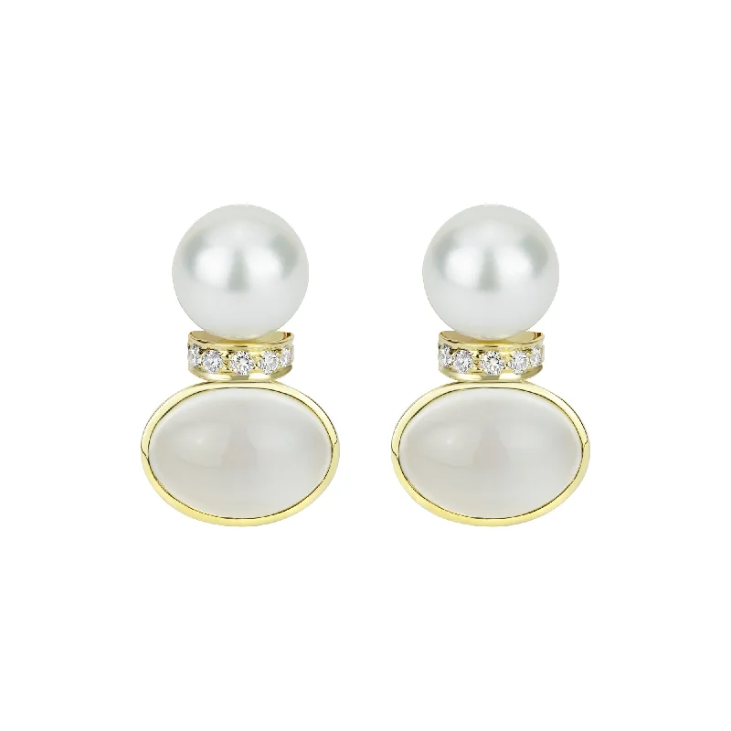 vintage gold leaf earrings -Earrings - Southsea Pearl, Moonstone And Diamond