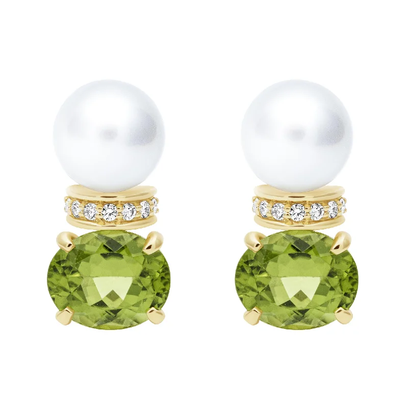 matching earrings and necklace set -Earrings - Southsea Pearl, Peridot And Diamond (2409D)