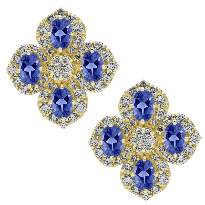 luxury pearl stud earrings -Earrings - Tanzanite And Diamond (2403C)