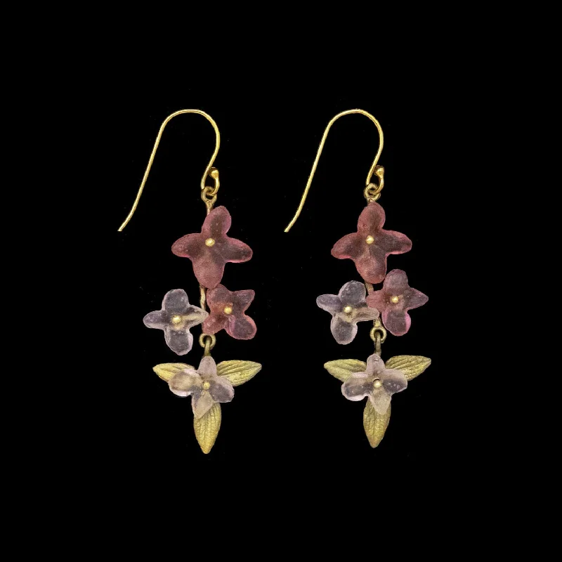 butterfly-shaped earrings -Pink Hydrangea Earrings - Long Wire