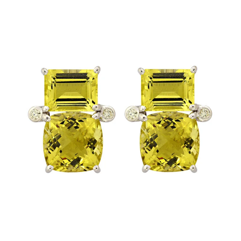 diamond drop earrings -Repair - Earrings-Lemon Quartz and Diamond (215HS)