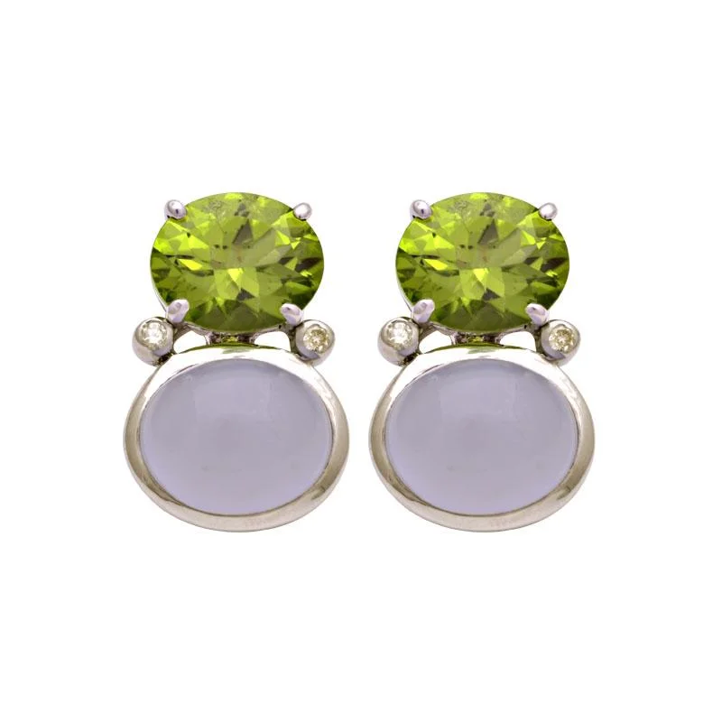 gold stud earrings for women -Repair - Earrings - Peridot, Chalcedony and Diamond (160ES)