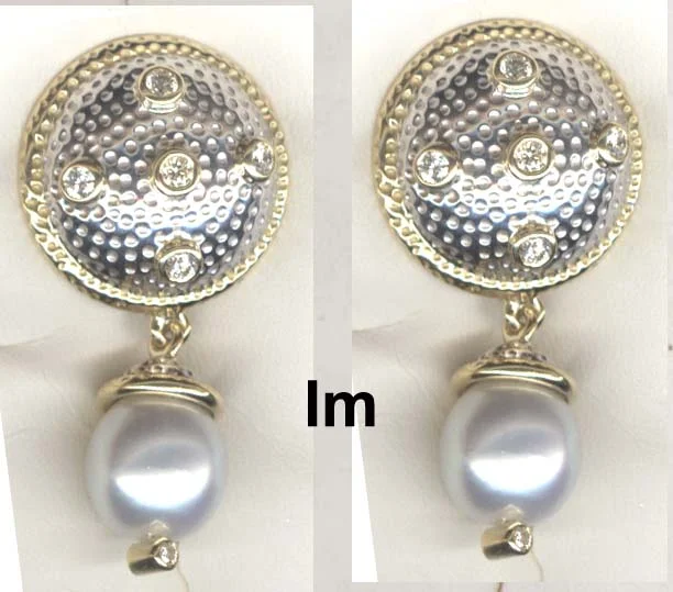 bohemian style earrings -Repair - Earrings - South Sea Pearl and Diamond in Silver and 18K Gold (13LM)