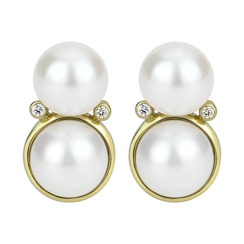 heart-shaped stud earrings -Repair - Earrings - South Sea Pearl And Diamond (2302E)