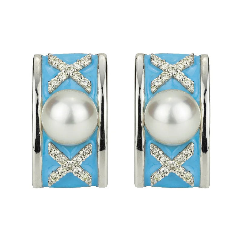 vintage drop earrings -Repair - Earrings - South Sea Pearl And Diamond (enamel) (299DS)