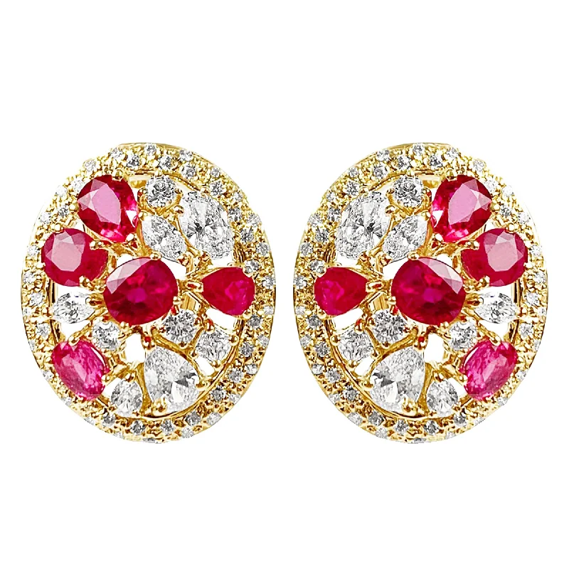 multi-layered drop earrings -Repair - Earrings - Ruby, Diamond and Cubic Zirconia (2234B)