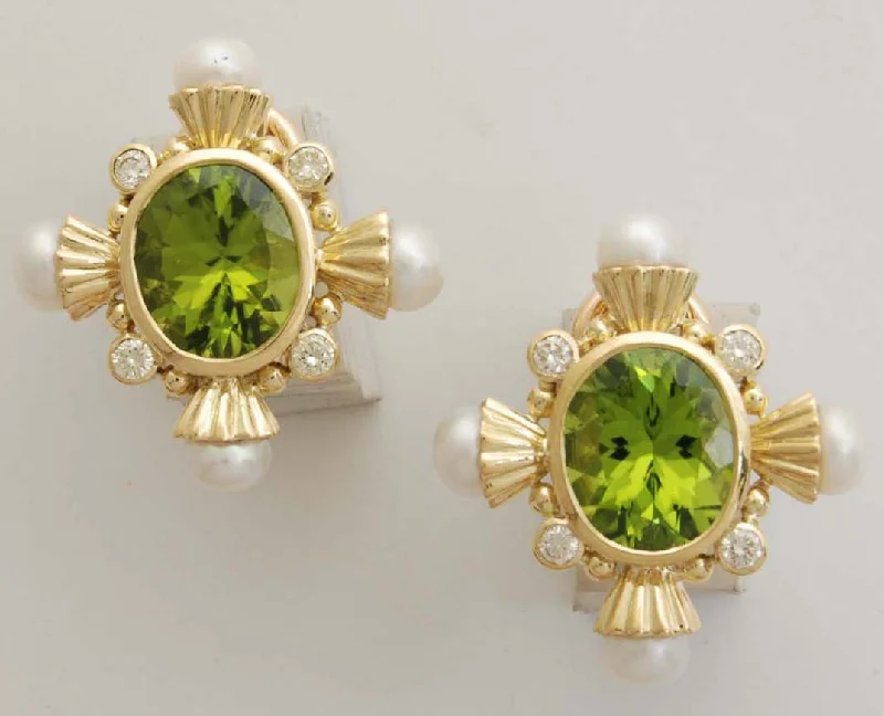 personalized name earrings -Repair - Earrings - Peridot, Pearl & Diamond in 18K Gold (1658K)