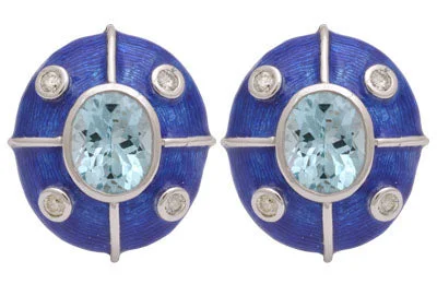 sterling silver hoop earrings -Repair - EARRINGS- BLUE TOPAZ AND DIAMOND (ENAMEL) - (187-HS)