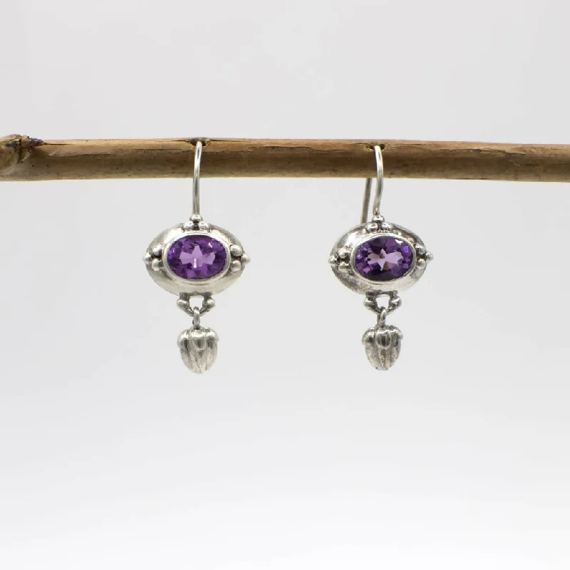 silver ear cuff earrings -Vintage Genuine Amethyst and Sterling Silver Earrings